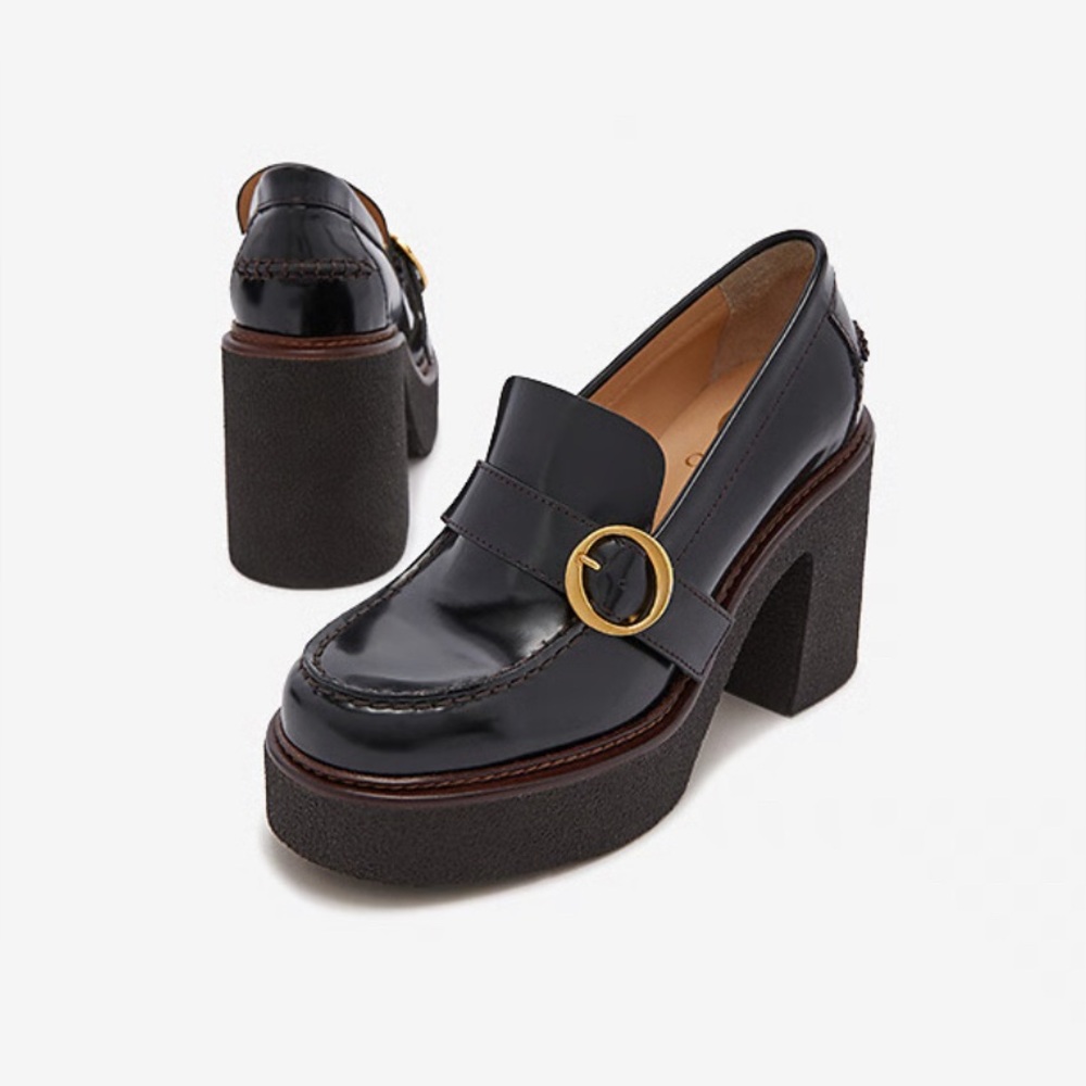 Odissi NIB Genuine Patent Leather Designer Loafers with Platform Heel Size 39